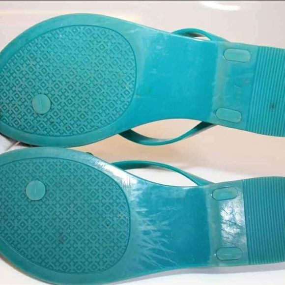 Tory Burch Designer Womens Teal Blue Jelly Bow Thongs Flip Flops Sandals Size 7 - Picture 10 of 10